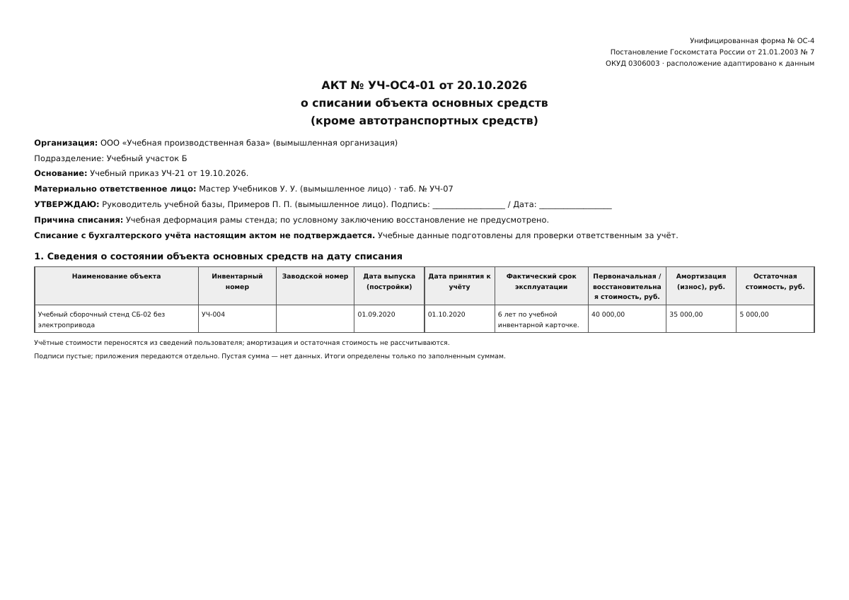 Страница 1 учебного акта ОС-4